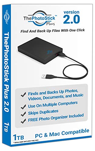 ThePhotoStick Plus 2.0 for PC and MAC Laptops and Computers, 1TB Backup and Storage Device for Photos, Documents, Videos and Music Files, Now with Free Photo/Video Organizer