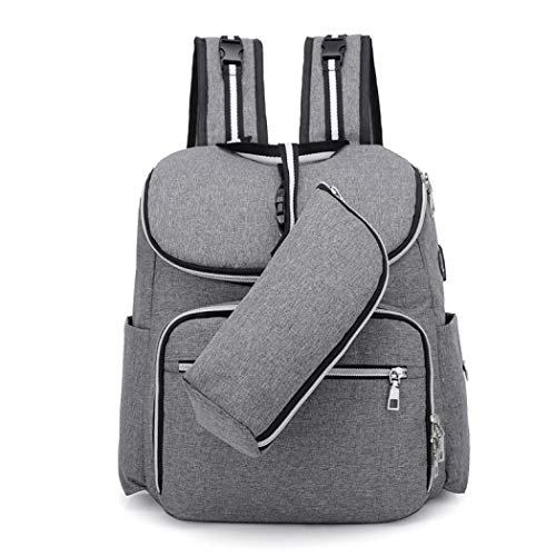 Multifunctional Diaper Bag Backpack, Baby Bag Messenger Backpack Rucksack with USB Charging Port, Daypack Travel Backpack for Women Men (Grey)