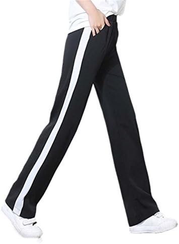David Salc Women Long Pants Side White red Striped Stitching Wide Leg Pants Black Loose Trousers white black S