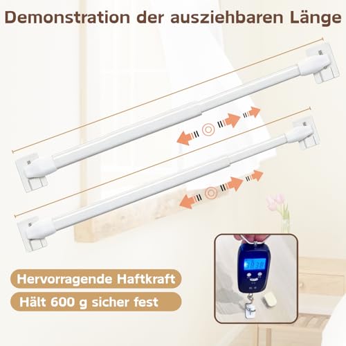 Curtain Rails with Self-Adhesive Hooks for Windows, Kitchen, DIY Projects, Extendable Curtain Rails, 80–130 cm, White, Pack of 2
