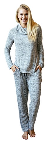 Hello Mello Carefree Threads Womens Loungewear Top With Pocket and Cowl Neck, Matching Drawstring Bag- Gray Medium 8-10