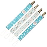 Baby Pacifier Clip Boy by Three Blessings Baby | Pacifier Clip 4 pack in 3 Different Sets | 2-Sided Chic Design | Non-Toxic, Lead Free, BPA Free| Perfect Baby Shower Gift Set (Blue)