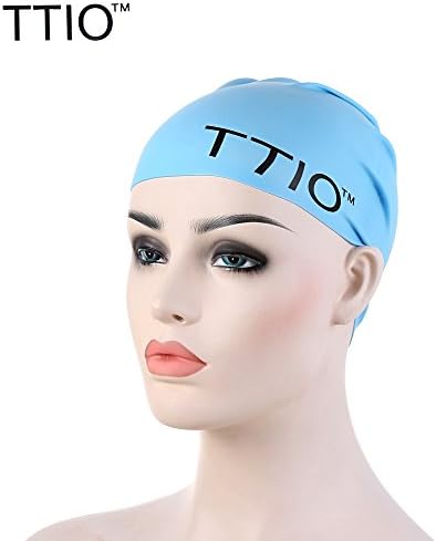 TTIO Silicone Swimming Cap Odorless, Non-Toxic Anti-allergy - High Elasticity - Durable Unisex Fluorescent Silicone Hat (blue)
