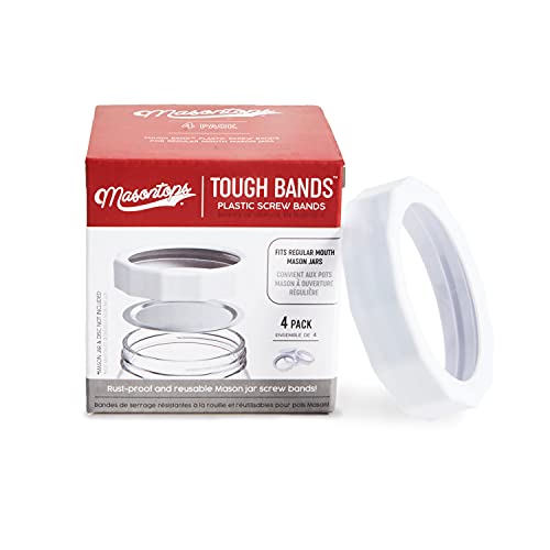 Masontops Tough Band - Regular Mouth Mason Jar Screw Bands - Plastic Replacement Ring Seals & Jar Covers