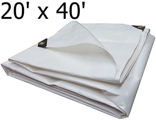 Heavy Duty Tarpaulin All Purpose Reinforced Canopy Poly Tarps 6Oz 12 Mil (White) (20 X 40 Feet)