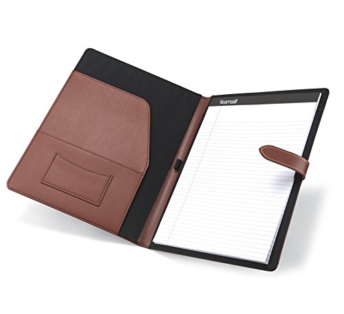 Samsill 71746 Contrast Stitch Leather Padfolio with Strap Closure– Lightweight & Stylish Business Portfolio for Men & Women – Resume Portfolio, 8.5 x 11 Writing Pad, Tan / Brown