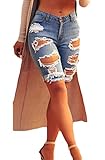 Ybenlow Womens High Waist Ripped Jeans Shorts with Stretch