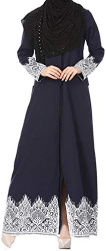 Clearance! Quistal Womens Ladies Kaftan Kimono Dress Loose Buttons Collared Lace Trim Abaya Muslim Long Maxi Dresses (Yellow, M)
