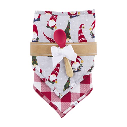 Mud Pie Muslin Christmas Bib and Spoon Set, Reindeer/Santa