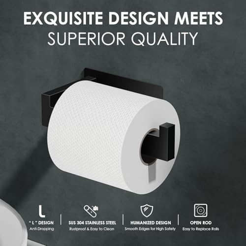 Auxmir Toilet Roll Holder No Drilling Self-Adhesive Toilet Paper Holder Stainless Steel Toilet Roll Holder Toilet Roll Holder Toilet Holder Paper Holder for Kitchen Toilet, Black