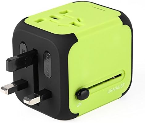 Travel Adapter, AC Adapter Charger All-in-One US UK EU AU Plugs Worldwide Universal Wall Charger with Dual USB Ports(Green)