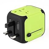 Travel Adapter, AC Adapter Charger All-in-One US UK EU AU Plugs Worldwide Universal Wall Charger with Dual USB Ports(Green)