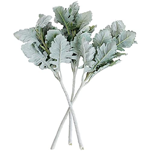Hausdec 10 Pcs Artificial Flocked Lambs Ear Leaves Dusty Stems Flocked Oak Leaves Lamb's Ear Leaf for Home Wedding