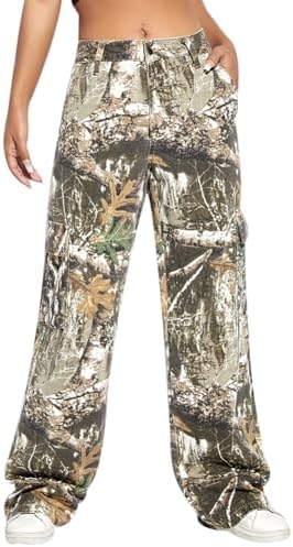 HVEPUO Camo Pants Women High Waisted Wide Leg Casual Y2K Camoflage