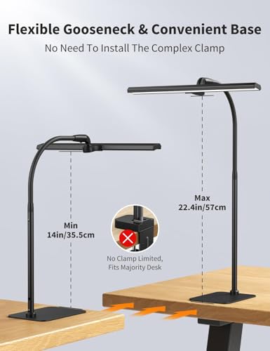 LED Desk Lamp Table Light: Desk Lamps with Flexible Gooseneck, 5 Brightness Levels, Adjustable Height, Dimmable Colours for Office, Reading, Study