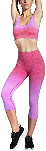 FelinSoul Women's 2 Piece Ombre Seamless Sports Outfits Set-Capri Leginggs &amp; Bra(Purple, Bra L/XL)