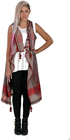 Kermalley Women's Sleeveless Embroidered Long Keffiyeh (Pattern #18)