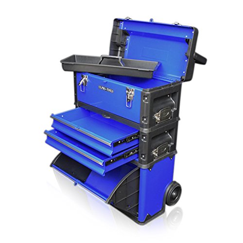 US PRO Tools Blue Work Center Plastic Steel Mobile Rolling Chest Trolley Cart cabinet 3 IN 1 Tool Box Wheels by us pro tools