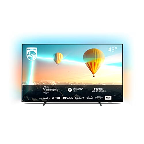 Philips 43PUS8007/12 108 cm (43 Zoll) Fernseher (4K UHD, HDR10+ kompatibel, 60 Hz, Dolby Vision & Atmos, 3-seitiges Ambilight, Smart TV (works with Google Assistant), Triple Tuner, mattschwarz) [2022]