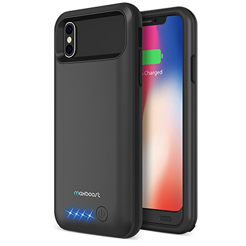 Maxboost iPhone X Battery Case [Atomic Power] Case for iPhone x 2017 4000mAh Rechargeable Juice Charging Case Portable Extended Backup Power Cover [Not Support Wireless Charger](Apple Certified Part)