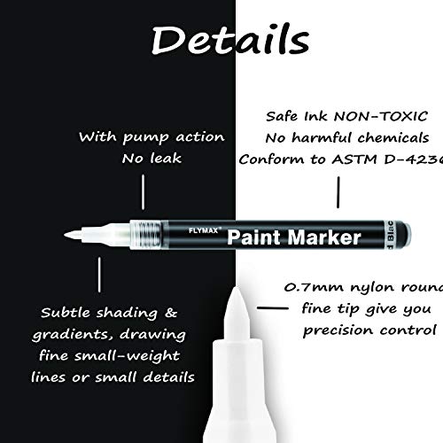 Black Acrylic Paint Pen, 6 Pack 0.7mm Acrylic Black Permanent Marker Black Paint Pen for Glass Ceramic Rock Leather Plastic Stone Metal Canvas Enamel Marker Waterproof Writing Extra Fine Point