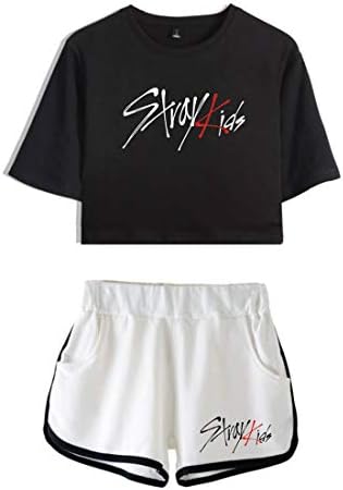 HAMIQI Stray Kids Suits Women Round Neck T-Shirt + Running Shorts Two Piece Suit Leisure Sportwear