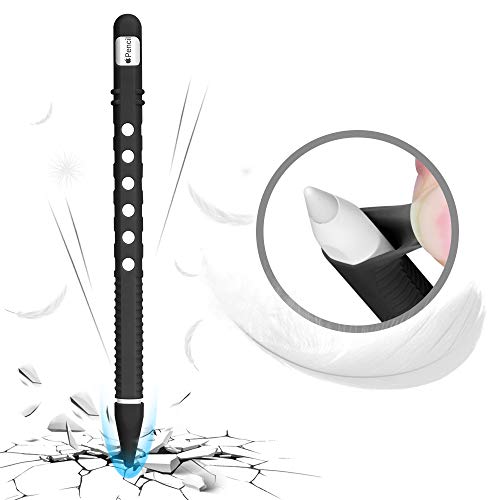 Silicone Case for Apple Pencil 2nd Generation Holder Sleeve Skin Pocket Cover Accessories Kit for iPad Pro 11 12.9 inch 2018, Soft Grip Pouch Cap Holder and 2 Protective Nib Covers (Black)