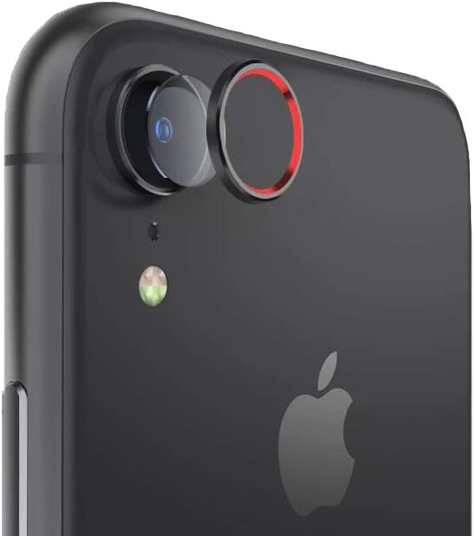 Sakula Camera Lens Protector Plating Aluminum Camera Case Cover Ring with Tempered Glass Film Designed for iPhone XR Black/Red