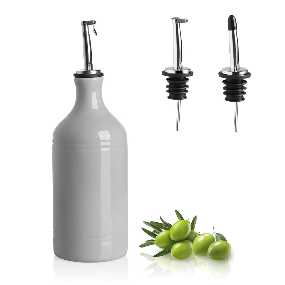 Sweejar Home Porcelain Olive Oil Dispenser, Opaque Cruet Reduces Oxidation, Suitable for Oil, Vinegar and More, 460ml (Gray)