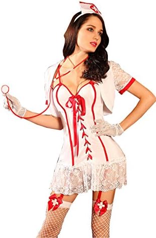 Yipost Women's Women's Nurse Lingerie Costume Set in White /Red