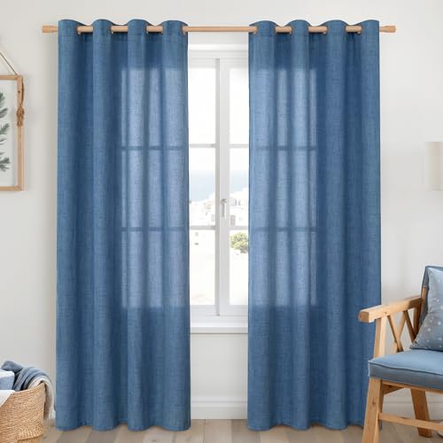 YoungsTex Navy Linen Curtains Length