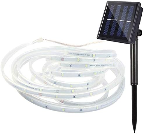 RUIXJ Solar LED Strip Lights, Flexible Cuttable Solar String Lights, IP67 Waterproof Outdoor Indoor, SMD 2835 16.4 Feet 100 LED Solar Strip Light（Warm　White）