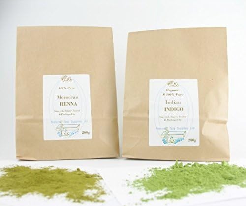 200g Indigo, Organic and 200g Pure Moroccan Henna, Dark Brown, Jet Black Natural Hair Dye