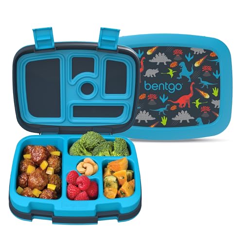 Bentgo Kids Prints Leak-Proof, 5-Compartment Bento-Style Kids Lunch Box - Ideal Portion Sizes for Ages 3 to 7 - BPA-Free, Dishwasher Safe, Food-Safe Materials (Dinosaur)