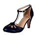 Chase & Chloe Kimmy-36 Women's Teardrop Cut Out T-Strap Mid Heel Dress Pumps,Navy,8
