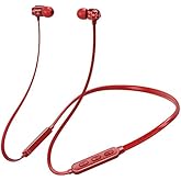 Around The Neck Headphone, Stereo Clear Sound Bluetooth 5.1 Wireless Earbud, Noise Cancelling Mic Neckband Headset for Exercise, Sports, Driving, Running, Working (Red)