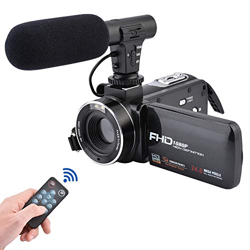 Video Camera Camcorder Digital Vlogging Camera 3.0 Inch LCD Touch Screen Recorder FHD 1080P 24MP Digital Camcorder with External Microphone and Remote Control 270 Degree Rotation