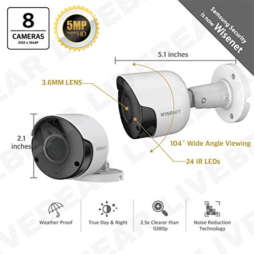 Wisenet SDH-C84085BF 8 Channel Super HD DVR Video Security System with 2TB Hard Drive and 8 5MP Weather Resistant Bullet… - Image 4