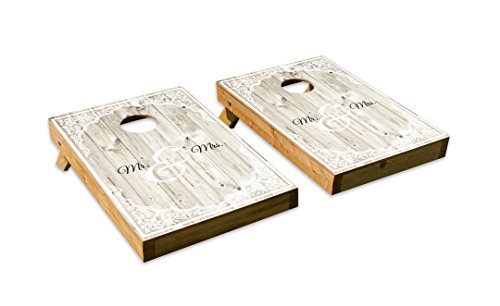 Classic Wedding Mr. and Mrs. Design Cornhole/Bean Bag Toss Board Set – Made in USA Wood  - 2’x3’ Tailgate Size - Includes 8 Corn-Filled Bean Bags