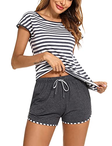 Pigiama Donna Estivo Corto Pigiama Donna Maniche Corte in Cotone Traspirante Pigiami Due Pezzi da Donna Comodo Set Pigiami Estivi Donna S-XXL