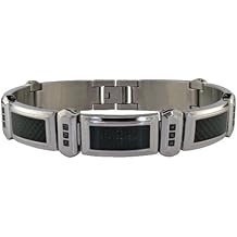 Stainless Steel Men's Bracelet with Carbon Fiber & Black Diamond Accent (.15cttw)