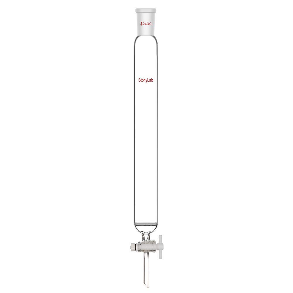 stonylab Glass Chromatography Column, Borosilicate Glass 24/40 Joint with Fritted Disc and PTFE Stopcock, 300mm Length, 40mm Column O.D. for Separation, Purification, and Laboratory Chromatography