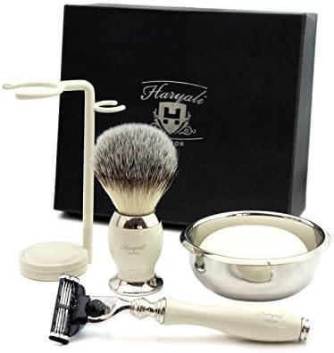 5 Pieces Ivory Colour Resin Made Men's Shaving Set including Precision Triple Edge Cartridge Compatible Head Razor with Synthetic Hair Brush.Gift Set for HIM - Image 5