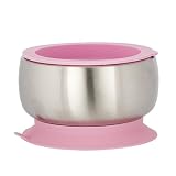 Avanchy Baby Feeding Stainless Steel Spill Proof Stay Put Suction Bowl + Air Tight Lid - Great Baby Gift Set (Pink)