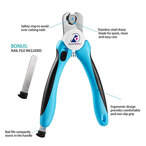 Bonve Pet Dog Nail Clippers and Trimmers - with Safety Guard & Grind Nail File & Sharp Stainless Blade, Best Claw Grooming Tool for Professional Cat Dog Pet Nail Grooming