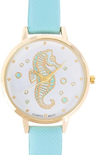 Bay Studio Womens Gold Tone Seahorse Blue Strap Watch Mint blue/gold tone