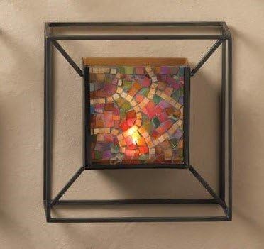 Mosaic Confetti Colored Glass Black Metal Square Frame Votive Candle Wall Sconce