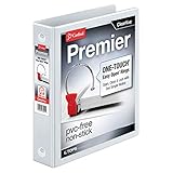 Cardinal Premier Easy Open 3-Ring Binder, 1.5" ONE-Touch Easy Open Locking Round Rings, 325-Sheet Capacity, ClearVue Cover, PVC-Free, White (11110CB)