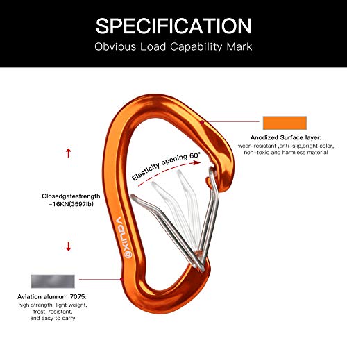 XINDA Small Carabiner Clip Keychains Quickdraws - 16KN Lightweight Mini Wiregate Carabiner Heavy Duty, Outdoor Aluminum Carabiners for Hammocks Climbing Camping Fishing Hiking (4 Orange)