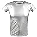 YiZYiF Sexy Men's Leather Look PVC Underwear Clubwear T-Shirt Xmas Dance Top Silver Medium
